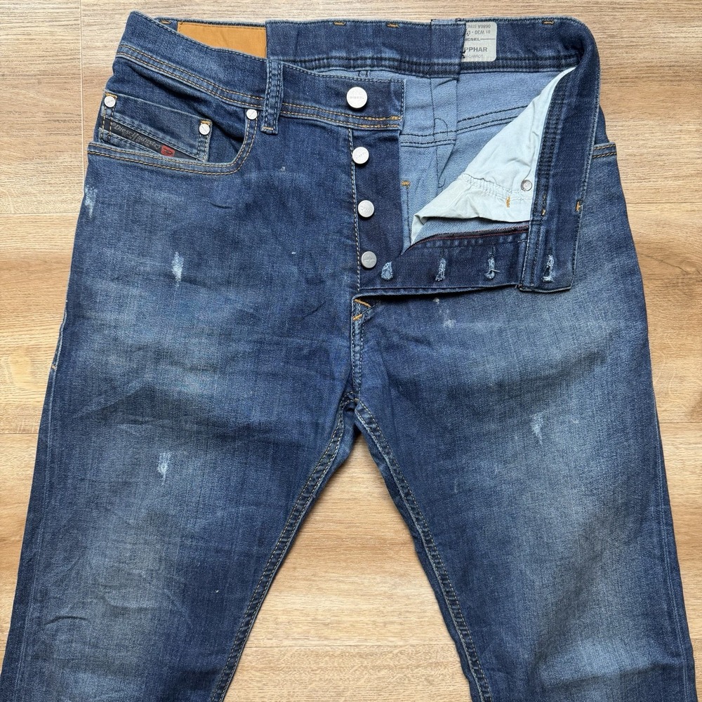 Diesel Jeans Men 28x32 Blue Tepphar Slim Carrot Stretch Denim Dark 0688A (Tag30) - Picture 2 of 14